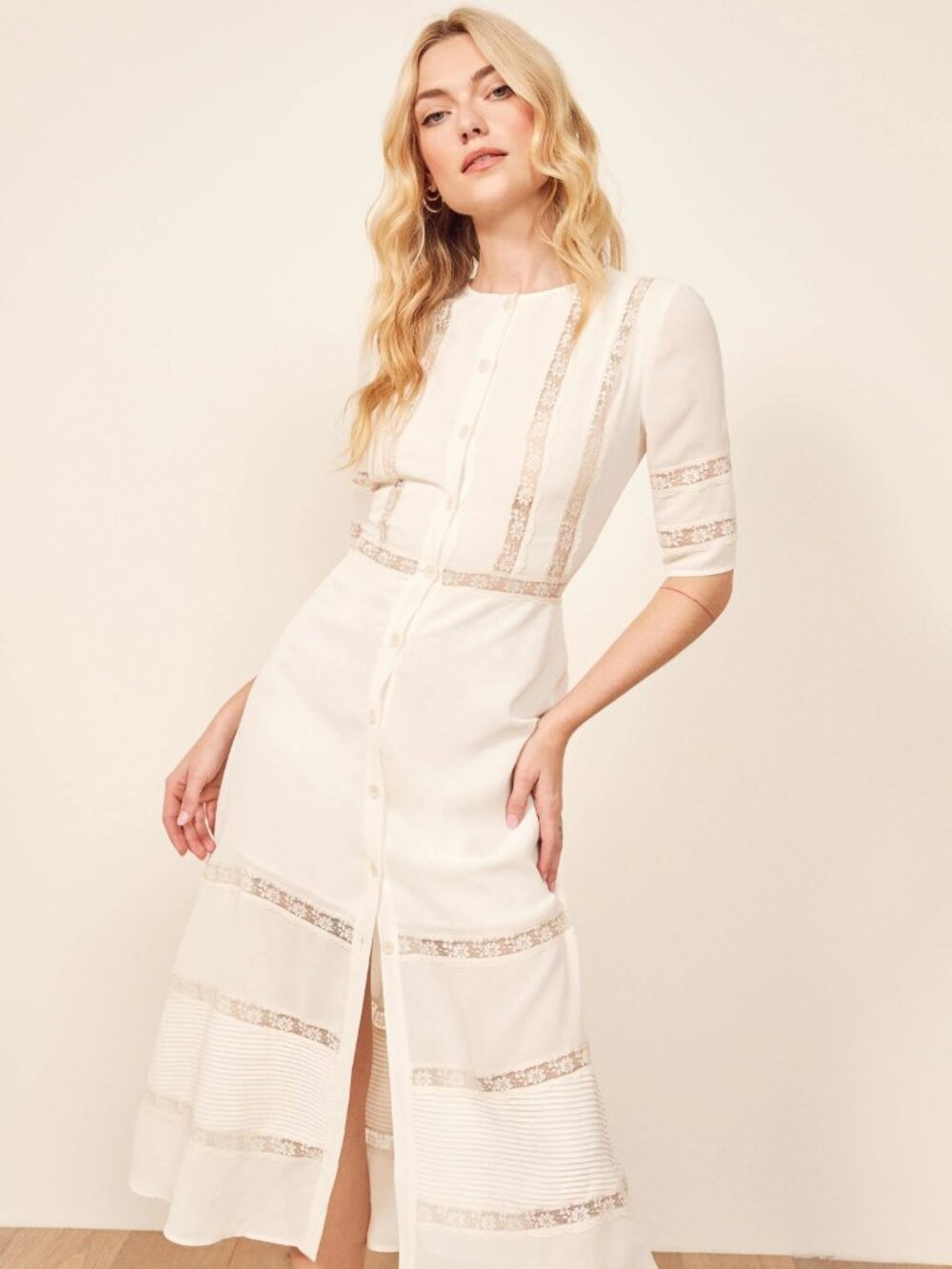 Reformation White Surrey Crepe Button Up Shirt Midi Dress Size 0 - 8553 - Picture 3 of 14